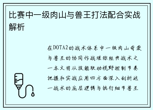 比赛中一级肉山与兽王打法配合实战解析